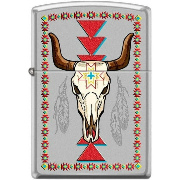 Zippo Lighter-Longhorn and Feathers Satin Chrome Windproof Lighter #Z5492