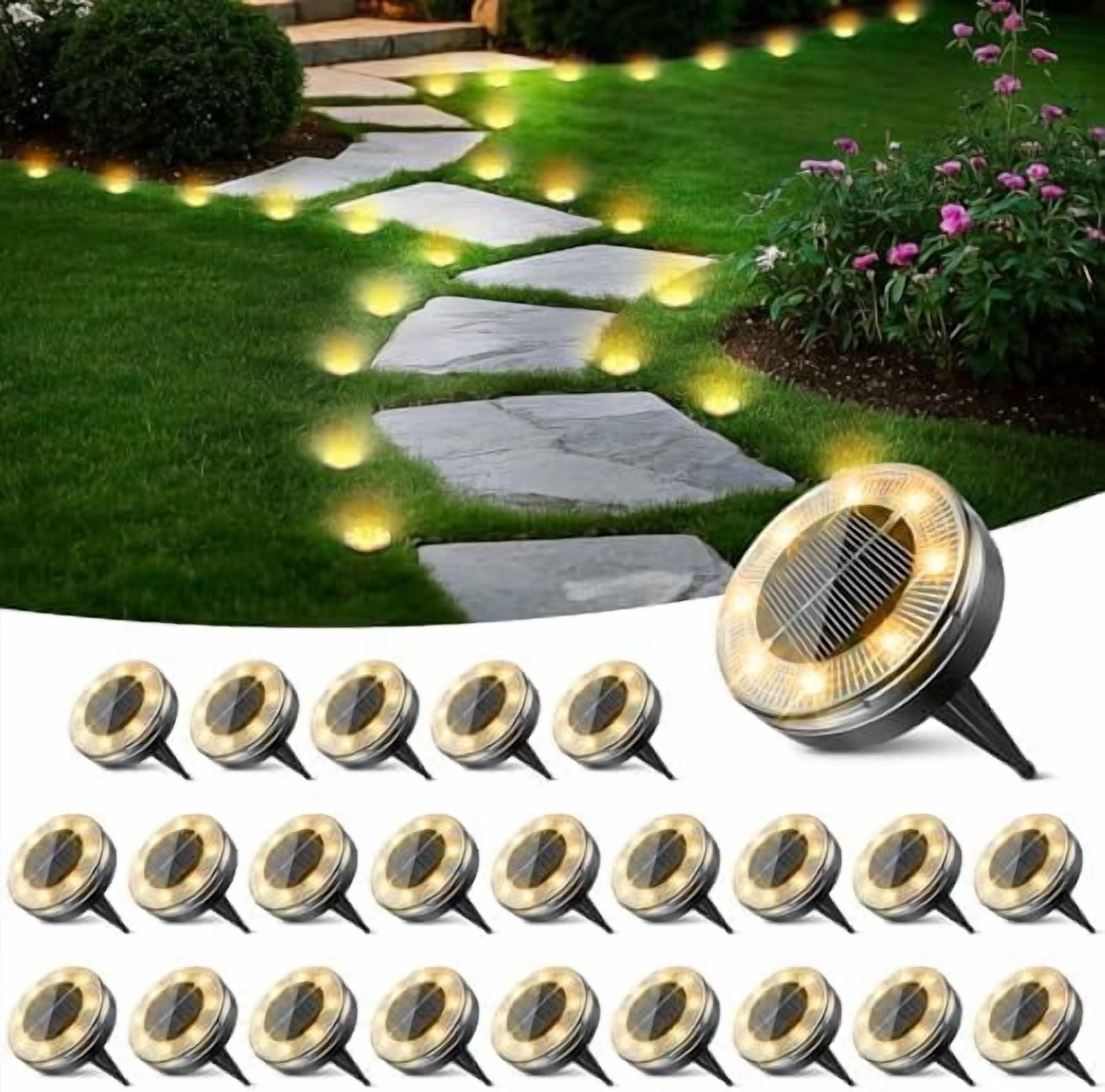 Peasur 24 Pack Solar Ground Lights Outdoor (Warm White), Solar Disc Lights, Flat Solar Lights