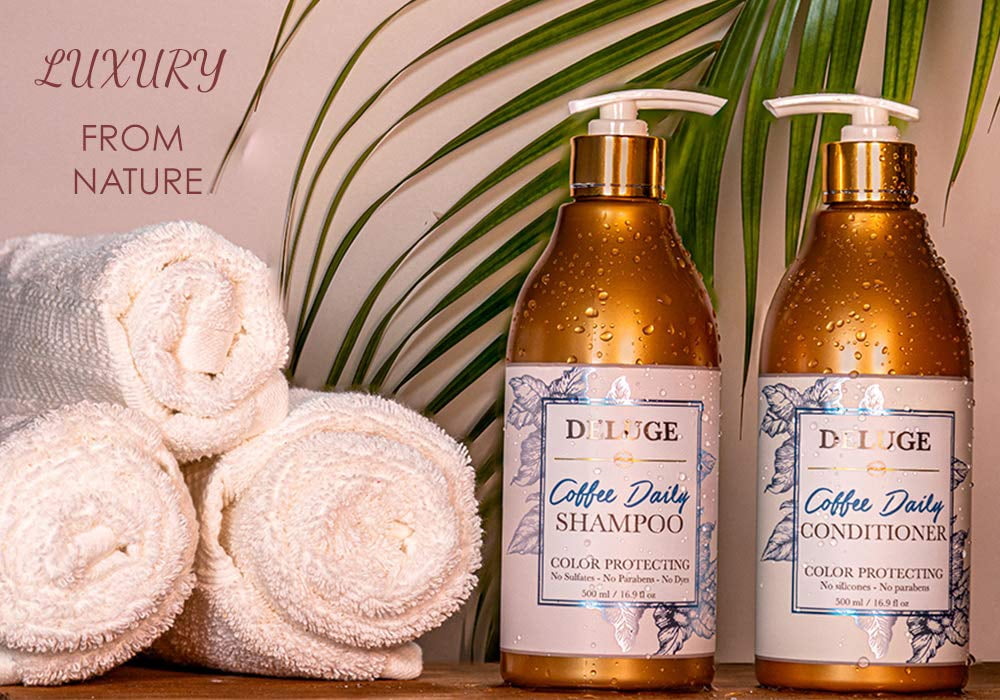 Deluge Coffee Shampoo and Conditioner Set With Argan Oil, Coffee Berry, and Honey Extract - Color Protecting, Moisture Repair, Sulfate-Free For All Hair Types (16.9 oz each)