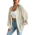thumbnail image 2 of Women'S Lantern Long Sleeve Cardigan Loose Knitted Jacket Cream White M, 2 of 9