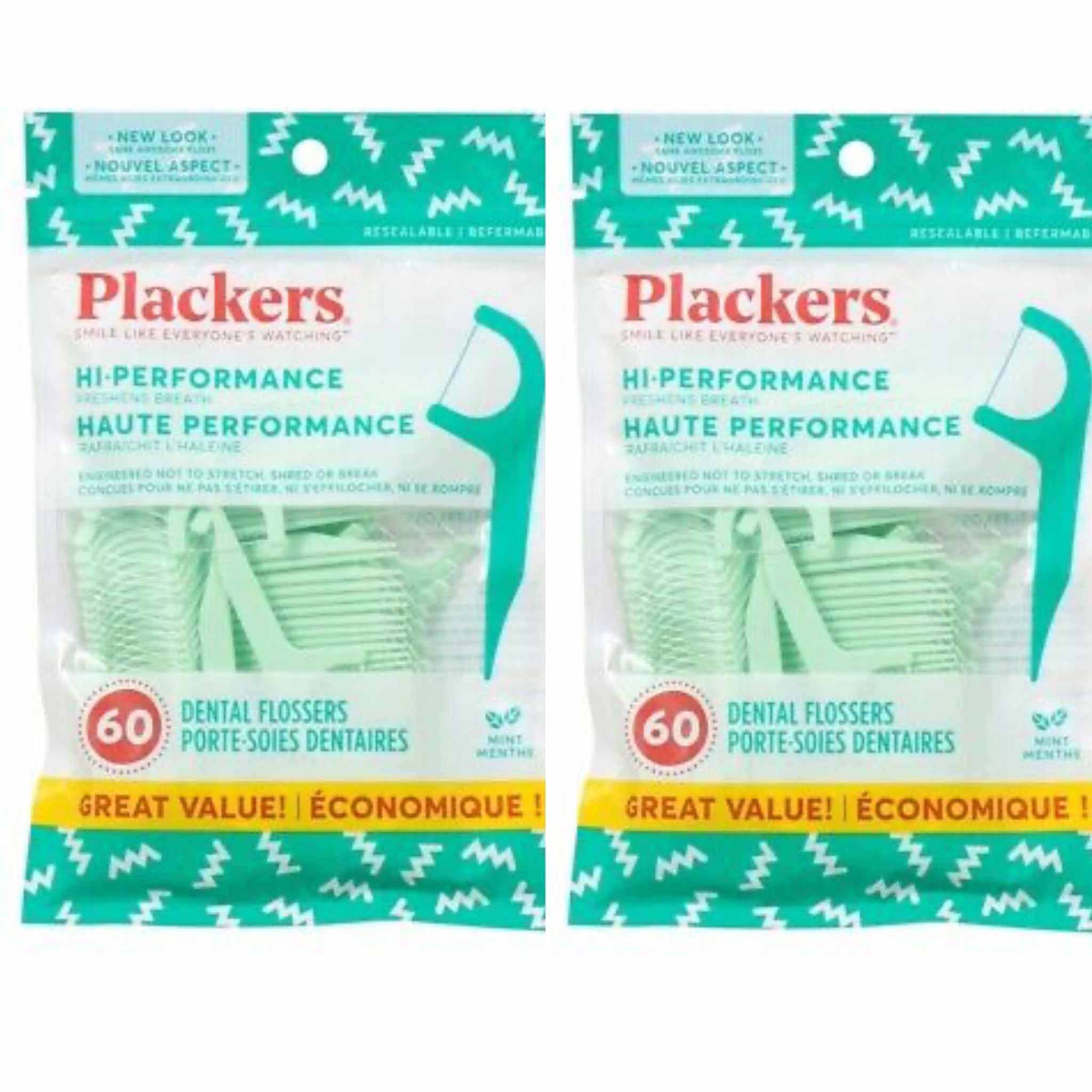 2 Packs Plackers Hi Performance Fine Mint Dental Flossers 120 ct Total