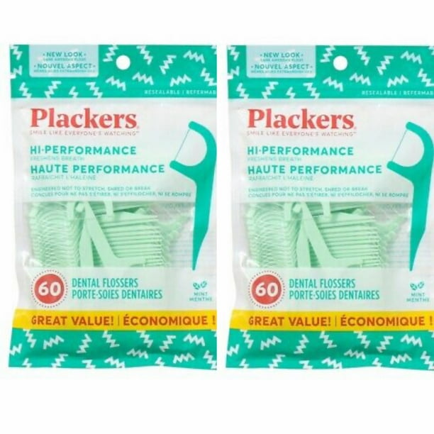 2 Packs Plackers Hi Performance Fine Mint Dental Flossers 120 ct Total
