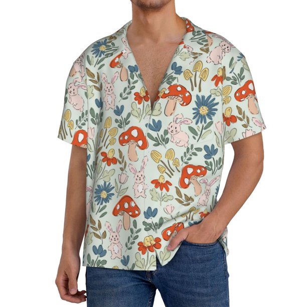 Fotbe Garden Of Little Bunnies Camisa Estampada de Manga Corta para Hombre, Casual de Verano, Estilo Playero, Sin Arrugas-3X-Large