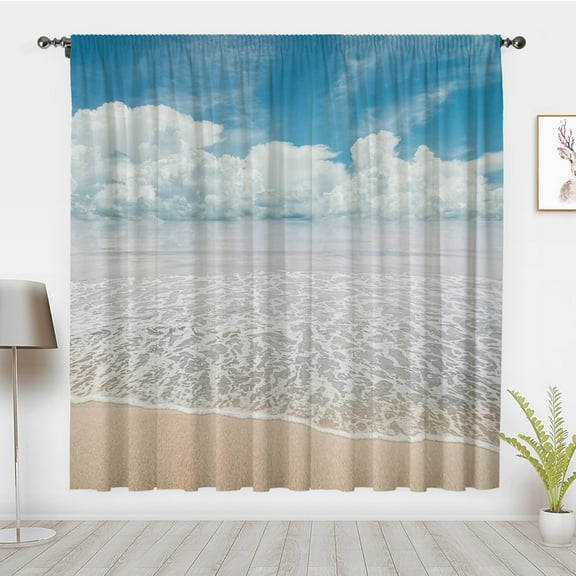 Summer sun beach art curtains, Modern minimalist Ocean tide Window Curtains, Blackout Curtains Window Drapes Bedroom privacy Decor(Rod Pocket)