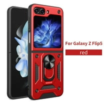 Cowithday Case for Samsung Galaxy Z Flip5 with Camera Cover & Kickstand, Slide Lens Protection 360°Rotate Ring Hybrid Rugged Bumper Shockproof Case Cover for Samsung Z Flip 5 5G 6.7" 2023, Red