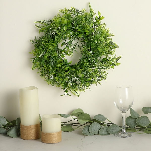 Efavormart 2 Pack 12" Window Wreath Artificial Green Leaves Pillar
