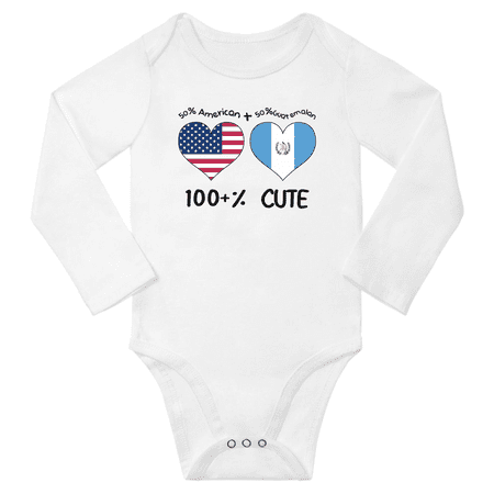 

50% American + 50% Guatemalan = 100+% Cute Baby Long Slevve Bodysuit Outfits (White 6-12 Months)