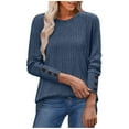 thumbnail image 2 of BiZtdJrK Womens Ribbed Knit Sweaters Solid Casual Button Cuffs Long Sleeve Shirts Fashion Clothing Tunics or Tops Wear with Leggings, Navy, L, 2 of 8