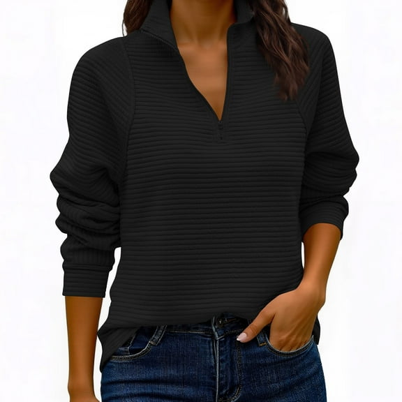 Women’s Stand Collar Knitted Sweatshirt Long Sleeve Casual Pullover Soft Solid Color Lightweight Top for Fall Winter Streetwear and Everyday Outfits