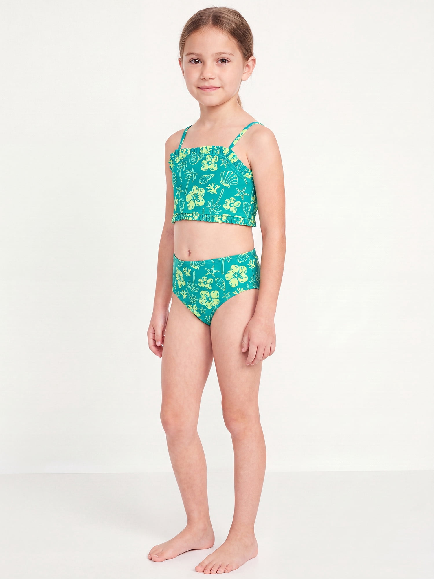 Ocean Gear Girls Two Piece Lime Hibiscus Swim Set, Sizes 4-18