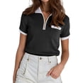 thumbnail image 2 of Women's Knit Short Sleeve Po-Lo Shirts Collared Neck Work Dressy Loose Tops for Summer Business Black XL, 2 of 7