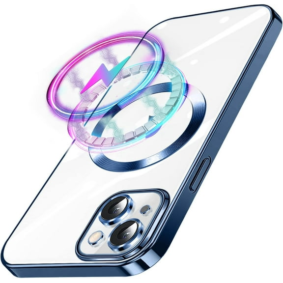Designed for iPhone 14 Case [Compatible with MagSafe Charger&Wallet ] Ultra Clear Shockproof Protective Cell Phone Cover Non-Yellowing Flexible Thin Covers-Blue