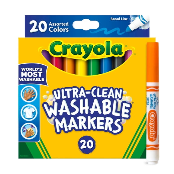 Crayola Ultra-Clean Washable Broad Line Markers, 20 Ct, Back to School Supplies, Classic Colors, Classroom Must Haves, Gifts for Teachers and Kids, Ages 3