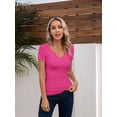 thumbnail image 5 of Women Ribbed Short Sleeve Shirts Scoop Neck Slim Fitted Basic Tees Tops Summer Trendy, 5 of 8