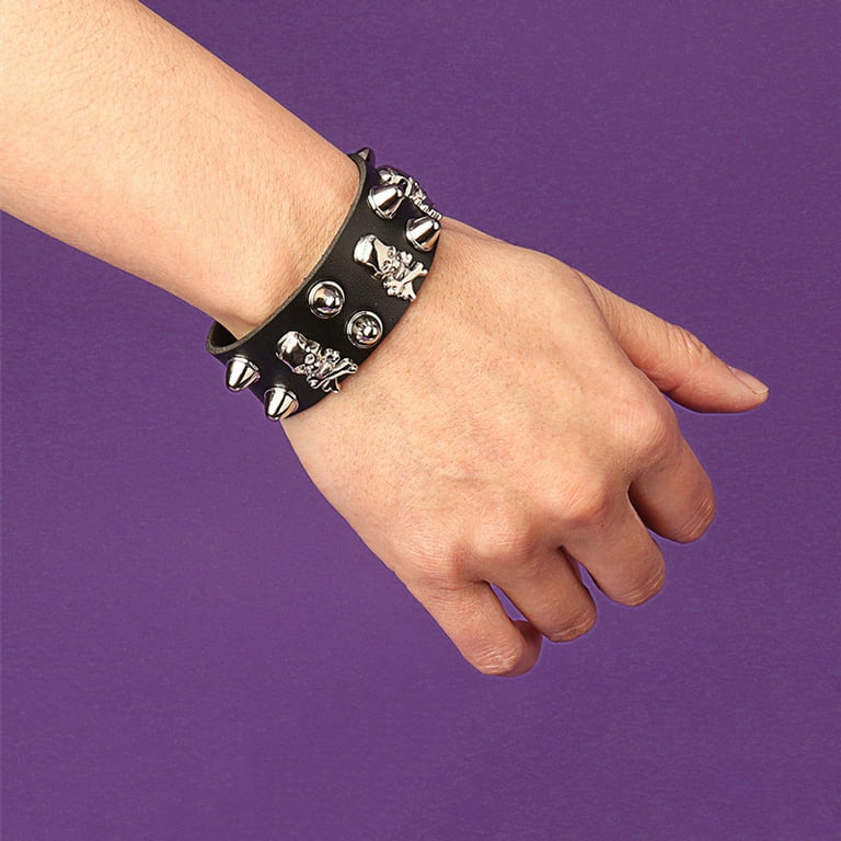 DIEZI Black PU Leather Cuff Wristband Bracelet Goth Gothic