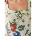 thumbnail image 5 of Square Neck Flower Pattern Linen Feel Mini Dress, 5 of 8