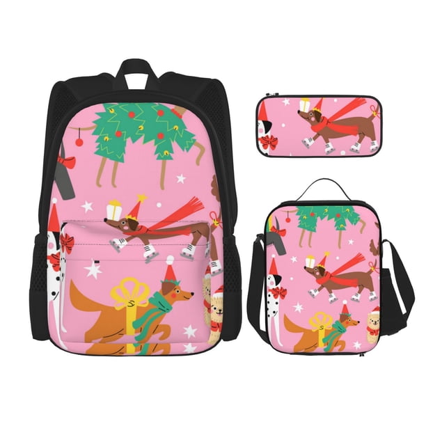 Balery Different Dogs Christmas Mochila Escolar 3 en 1 para Niños - Mochila Resistente con Lonchera Térmica y Estuche - Mochila Escolar para Niños y Niñas