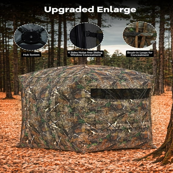 AOILE Hunting Blind - 2-3 Person Pop-Up Ground Blind, 270° See-Through Windows & Silent Magnetic Door