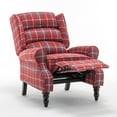 thumbnail image 2 of Upholstered Wingback Recliner Chair, Plaid Recliner Chair Armchair Adjustable Footrest Push Back Reclining Sofa, Mid Century Modern Lounge Armchair for Living Room, Bedroom, Reading -- Blue, 2 of 5