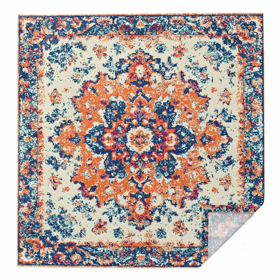 Boho Orange Blue Cloth Napkins Washable Set of 1, Boho Vintage Geometric Art Ethnic Reusable Dinner Table Napkins Cloth Bulk for Weddings Kitchen Restaurants Hotel Events Parties 20 x 20 Inch