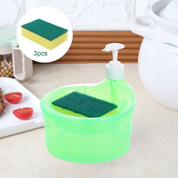 Dispensador de jabón con soporte de esponja, dispensador de jabón para platos y juego de esponja, soporte de esponja para organizador de fregadero de Verde BLESIY dispensador de jabón