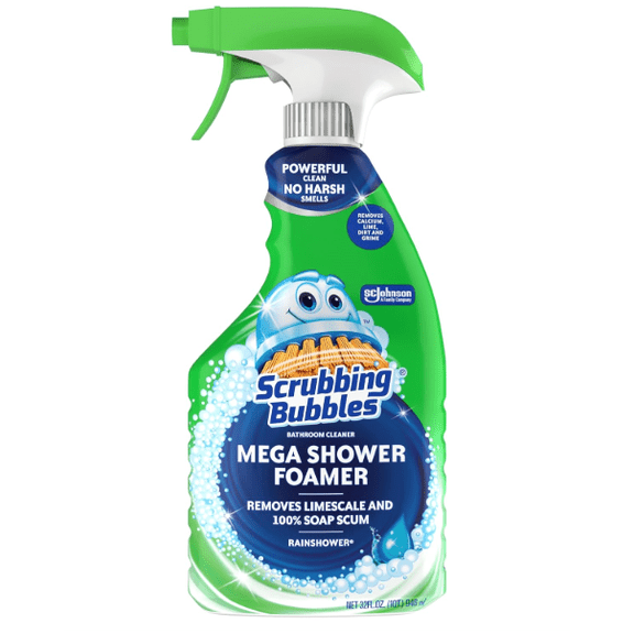 Mega Bathroom and Shower Cleaner Spray, Foaming Action Removes Limescale and Soap Scum, Rainshower Scent, 32oz