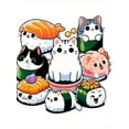 thumbnail image 2 of [Cartoon Sushi Cat Print Tee] Trendy Cartoon Sushi Cat Print T-shirt - Round Neck Short Sleeve Comfortable Summer Top, 2 of 6