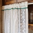 thumbnail image 3 of Namzi Floral Embroidery Semi Sheer Cafe Kitchen Tier Curtain with Green Pom Pom Rod Pocket Elegant Lace Voile Drapes, 1 Piece (59"x24",White), 3 of 5