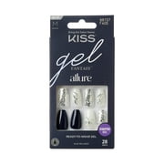 KISS Gel Fantasy Allure Ready-To-Wear Medium Coffin Fake Nails, Black & Silver, 28 Pieces