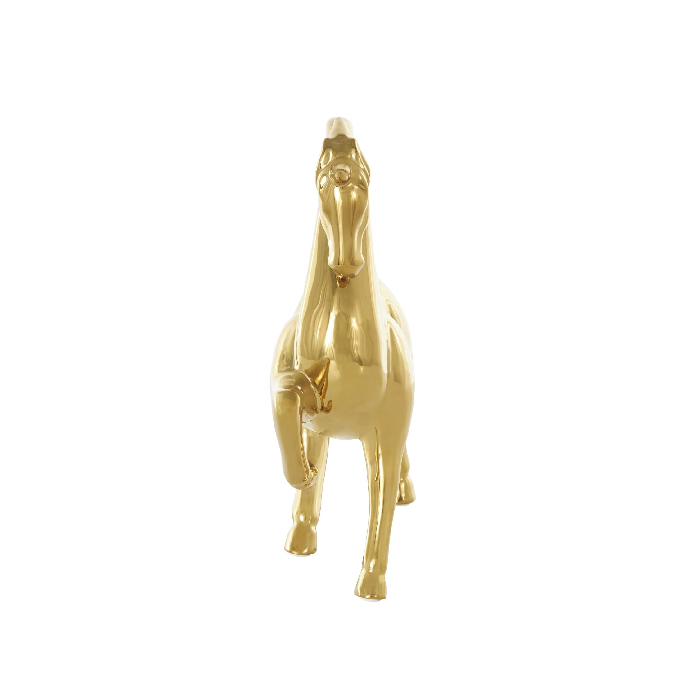 12" x 12" Gold Ceramic Prancing Horse Sculpture, by DecMode