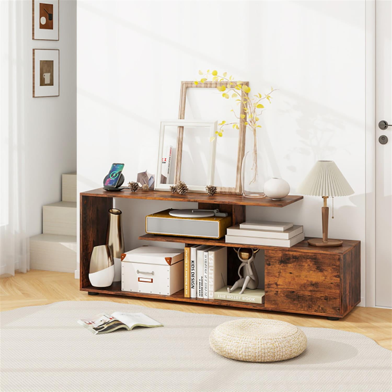 Demi Bonn TV Stand for 60" TVs, Entertainment Center with Power Outlet, Modern Media TV Console Table for Living Room Bedroom, Brown