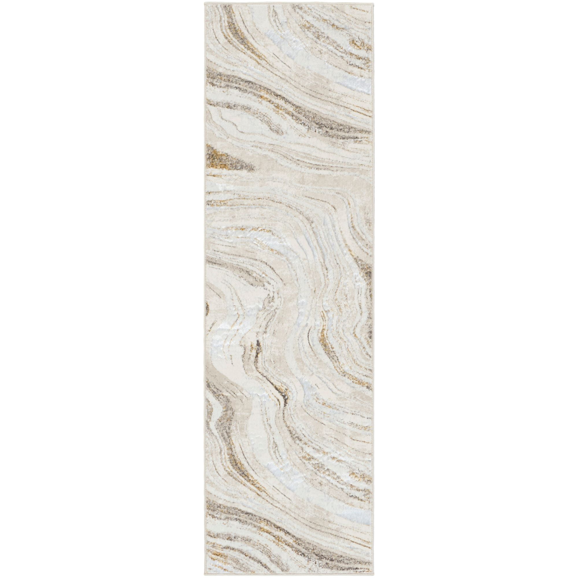 Nourison Glam Modern Ripple Indoor Area Rug Grey Gold 2'3" x 7'6"