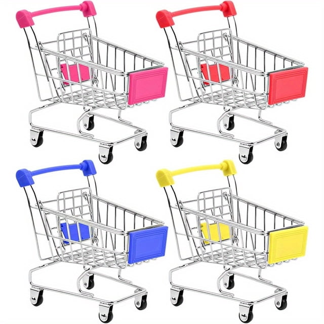 CNKOO 4 Pcs Mini Chariot de Courses Chariot de Courses Coloré Mini Chariot à Main Mode Mini Ulitily Trolley Rangement de Bureau ZZZ