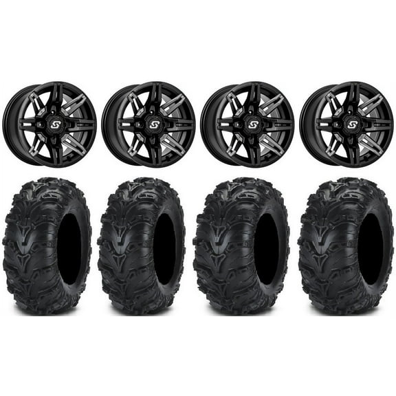 Sedona Rukus 14" Black Wheels 28" Mud Lite II Tires Can-Am Maverick X3 / Honda Pioneer 1000 / Talon