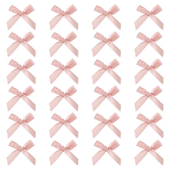 24 Pcs Mini Ribbon Bow 1.8 Inch for Craft DIY Cake Sewing Wedding Birthday Party Wrapping, Light Pinkk