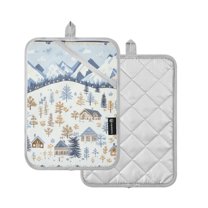 Yayeee Pot Holders Kitchen Heat Resistant with Pocket 7"x9.8" Cotton Oven Cooking Hot Pads, Light Blue Mountain