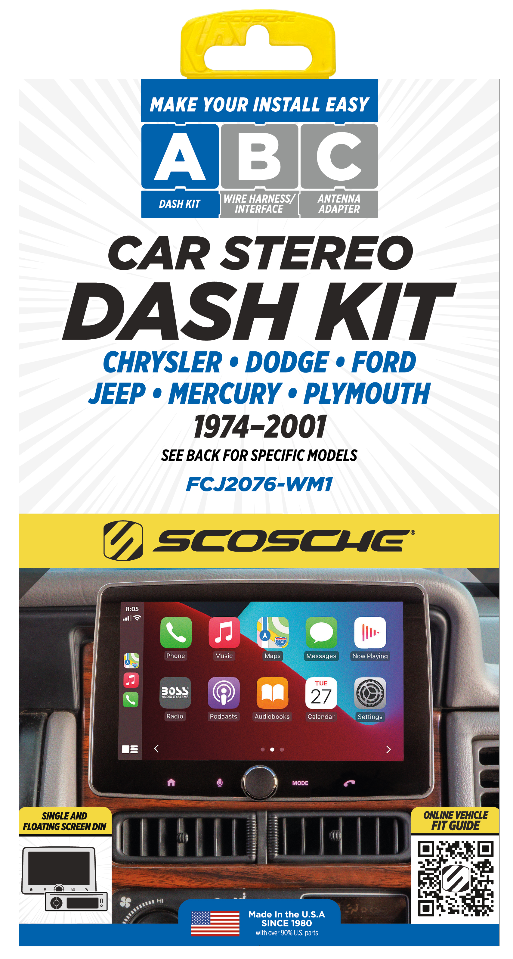 Scosche FCJ2076-WM1 Single DIN Stereo in-Dash Install Kit Comp w/ 1974-01 Ford/Chrysler/Jeep Black New - image 8 of 12