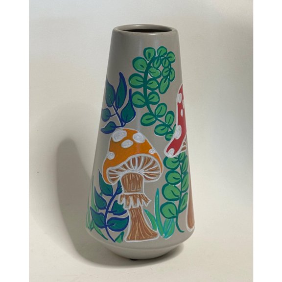 10.5" Handcrafted Hand Painted Mushrooms Vase