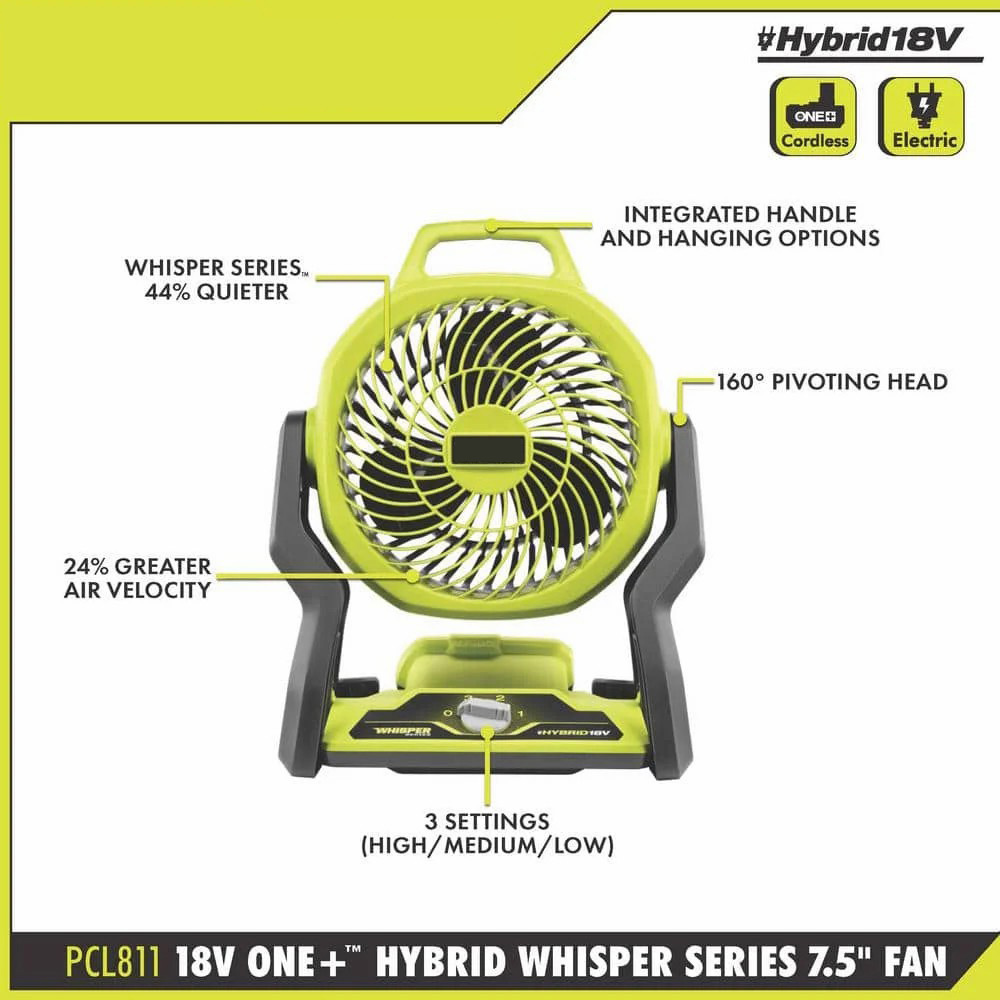 18V Cordless Hybrid WHISPER SERIES 7-1/2 in. Fan (Tool Only)