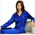 thumbnail image 2 of Ensemble de Pyjamas pour Femmes à Bretelles Ajourées, Manches Longues, Satin Soyeux, Chemise Boutonnée, Tenue de Nuit, Vêtement de Sommeil, 2 of 10
