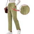 thumbnail image 7 of WULMLEO Ribbed Corduroy Pants Women Comfy Elastic High Waisted Straight Leg Pants with Pockets Pull On Work Trousers Slacks Light Green L, 7 of 7