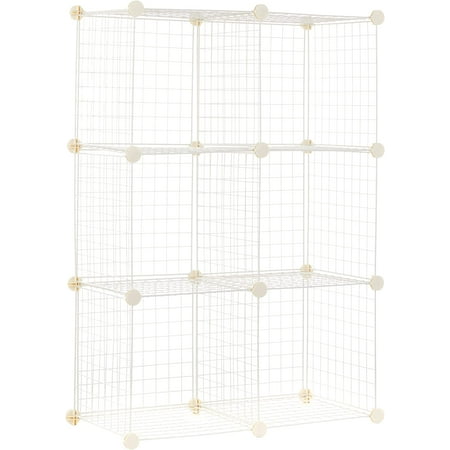 

6 Cube Wire Grid Storage Shelves Stackable Cubes White 14.6 D x 30.3 W x 44.8 H