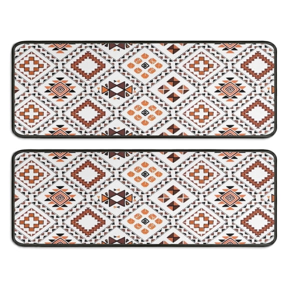 Kitchen Rugs Sets Of 2,Brown Geometric Diamond Pattern Anti Fatigue Kitchen Mat Rugs Non Slip Washable,Decorative Kitchen Floor Mats for Kitchen,Sink,Laundry,17"x47" 17"x47"