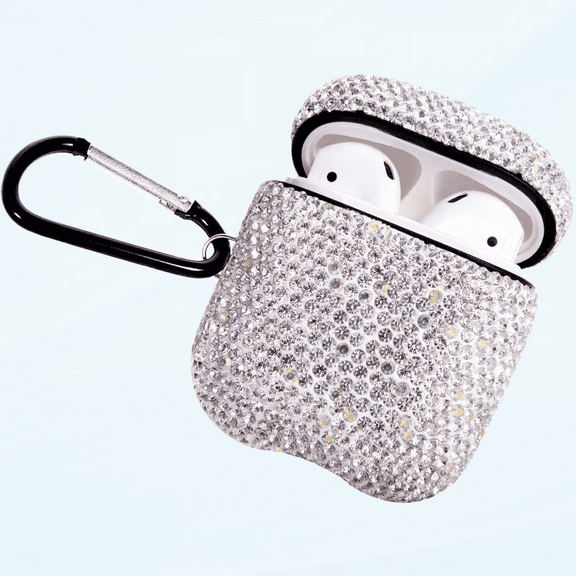 Sparkly Diamond Case for AirPods with Keychain, Shockproof Protective Premium Bling Rhinestone Cover Skin Compatible with AirPods Charging Case 2 & 1(White AB C5)