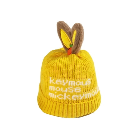 

Mildsown Toddler Kid Winter Hat Letter Printing Knitted Hat Cartoon Rabbit Long Ear Warm Beanie Cap