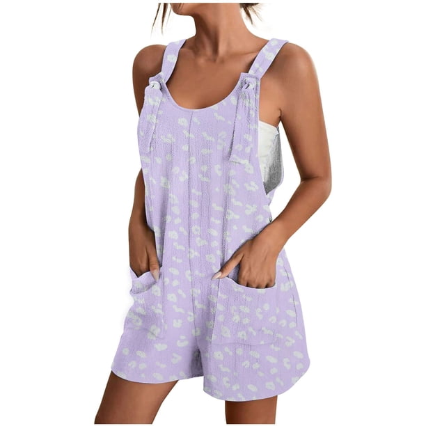 Pantalones Cortos de Mujer Casual Suspender Impresión Pantalones Cortos de Bolsillo, Pantalones Cortos de Mujer con Bolsillos