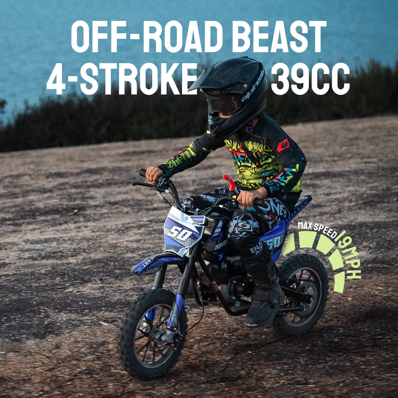 QEASET 39cc Gas mini Bike - Mini Motorcycles for Young Riders, Gas Powered Mini Bike with Safety Kill Switch, Tubeless Tires, Easy Pull Start, and EPA Approved (BLUE)