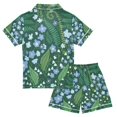 thumbnail image 2 of FORMRS Niños Short Sleeve Top and Pants Pajama Set Unisex Satin 2-Piece Sleepwear, Sizes 9-10Y, Blue Flowers Pattern, 2 of 8