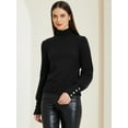 thumbnail image 2 of DARING DIVA Ribbed Long Sleeve Turtleneck Stretch Knit Sweater Top S Black, 2 of 6