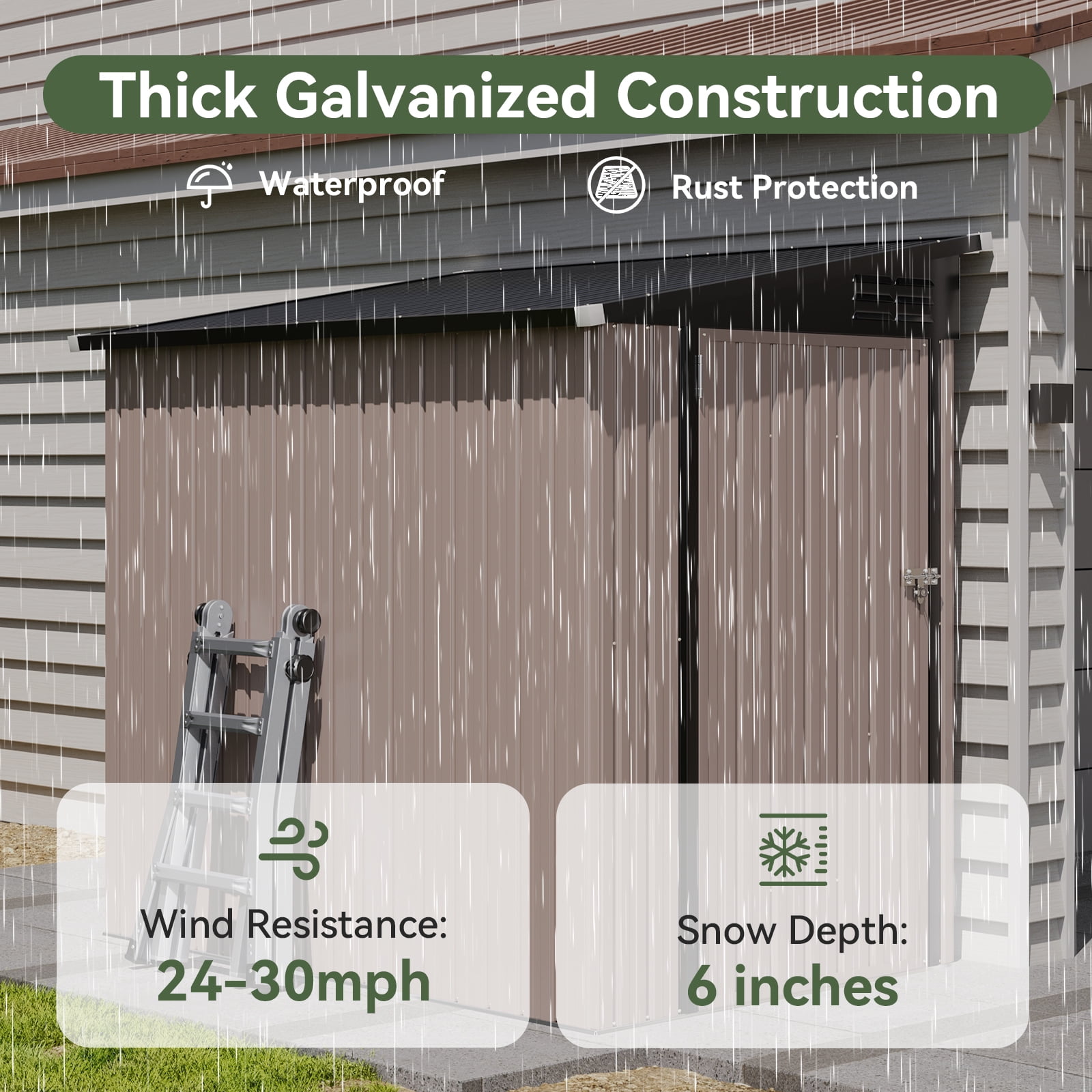 Clouddwell 6 x 4 Ft. Outdoor Metal Storage Shed, Lockable Lean-To Galvanized Steel Utility Shed with Slanted Roof, Brown